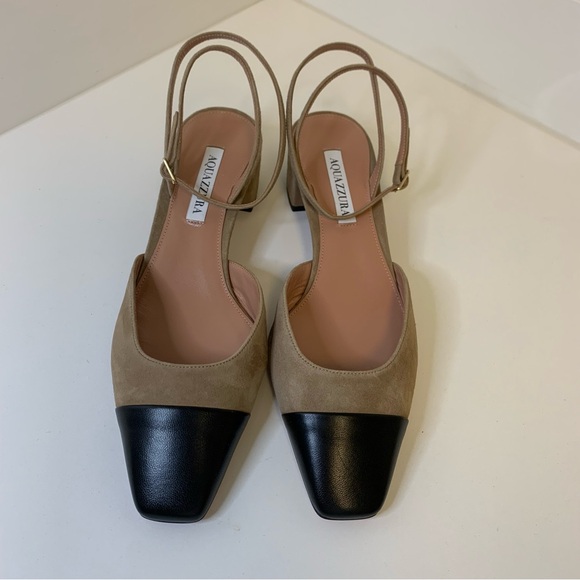 Aquazzura French Flirt Leather Trim Suede Pump Tan NWT Size 39.5 - Picture 2 of 7